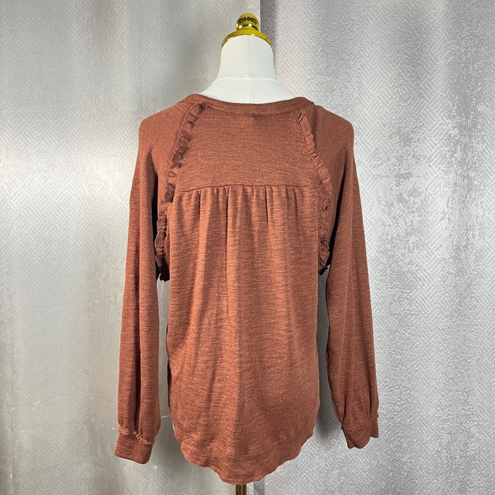 Pilcro Anthropologie Rust Brown Ruffle Raglan Long Sleeve Top OB1278691 XXS - Picture 4 of 10